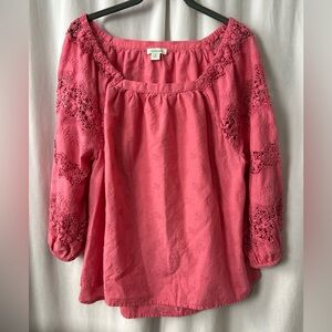 Sundance size M coral pink peasant eyelet lace square neck boho blouse